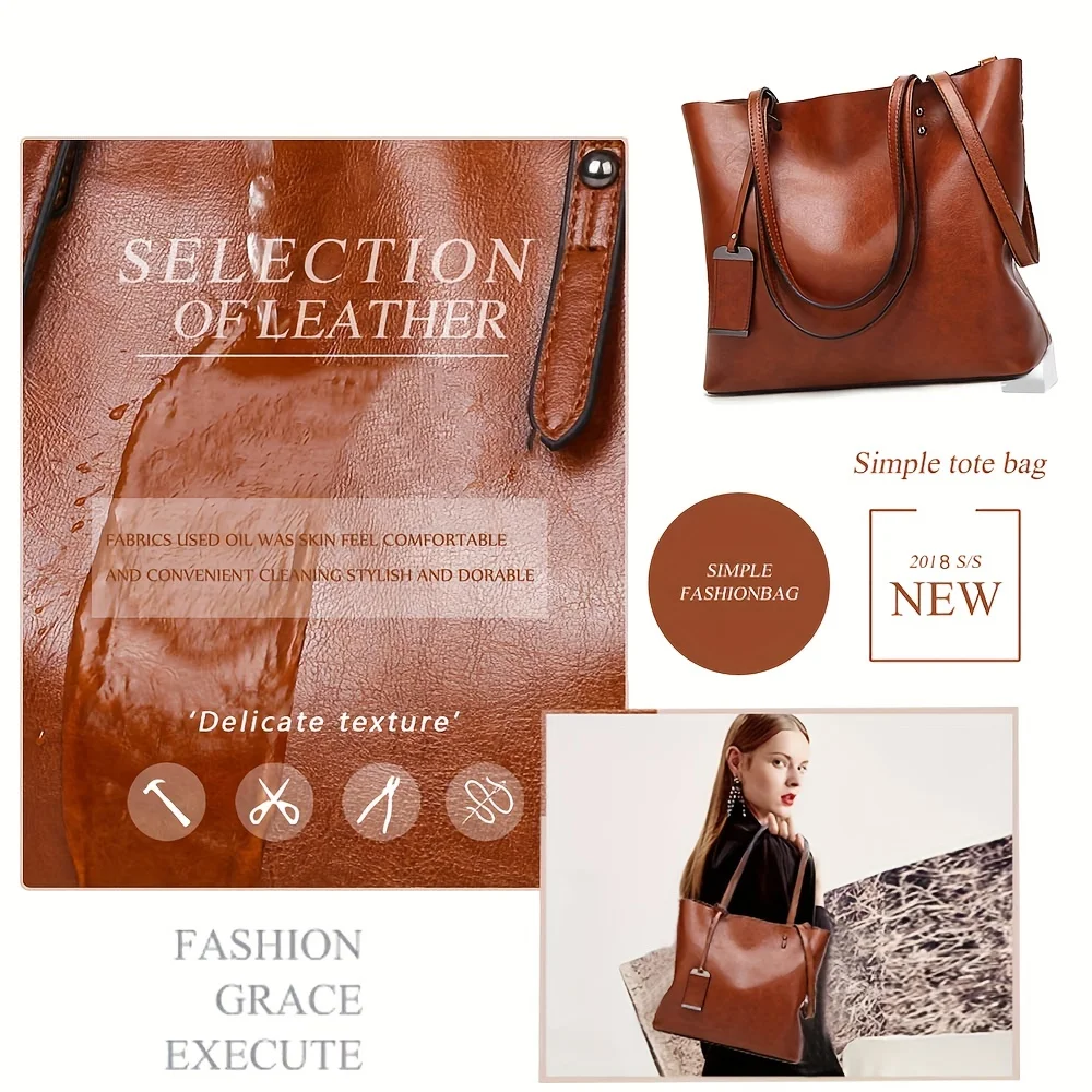 Fashionable Classic Retro Leather Women's Tote Handbag Cross Body Bag Documents Work Bag Computer Partition Bag Travel Bag