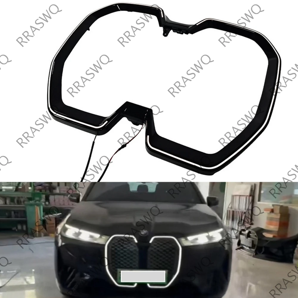 Передняя решетка радиатора (ноздри) с двойной светодиодной подсветкой (белый свет), черная, для BMW iX 2022-2026 M60i