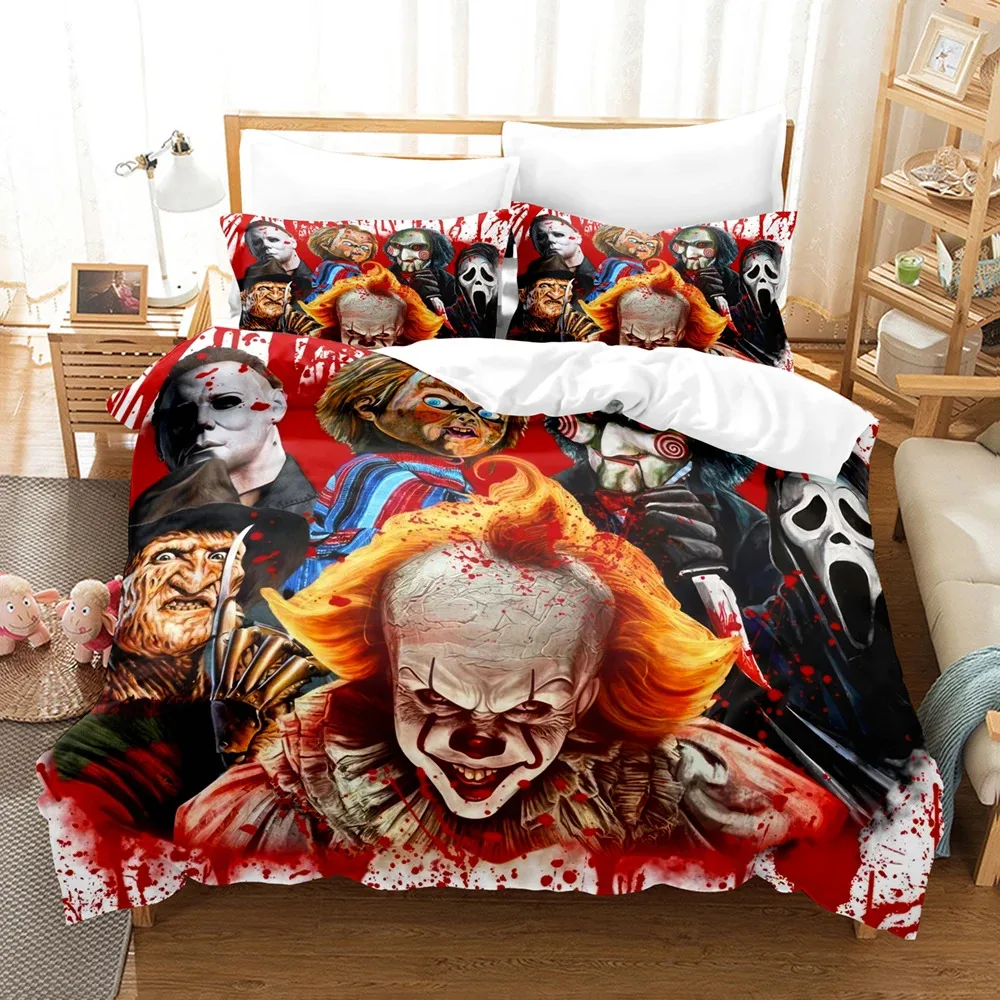 

3PCS Single-sided Horror Movie Halloween Printed Comforter BeddingSets Comfortable Bedspreads Comforter Duvet King Queen Bedding