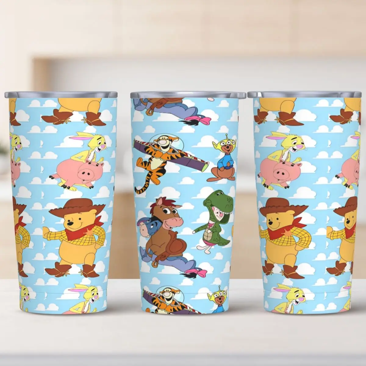 

Winnie The Pooh Stainless Steel Tumbler and Friends Driving Thermal Mug With Straws and Lid Large Car Mugs