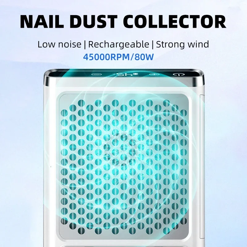 Powerful Nail Vacuum Cleaner Rechargeable Nail Dust Collector with Reusable Filter Nail Extractor Fan for Manicure Nail Salon