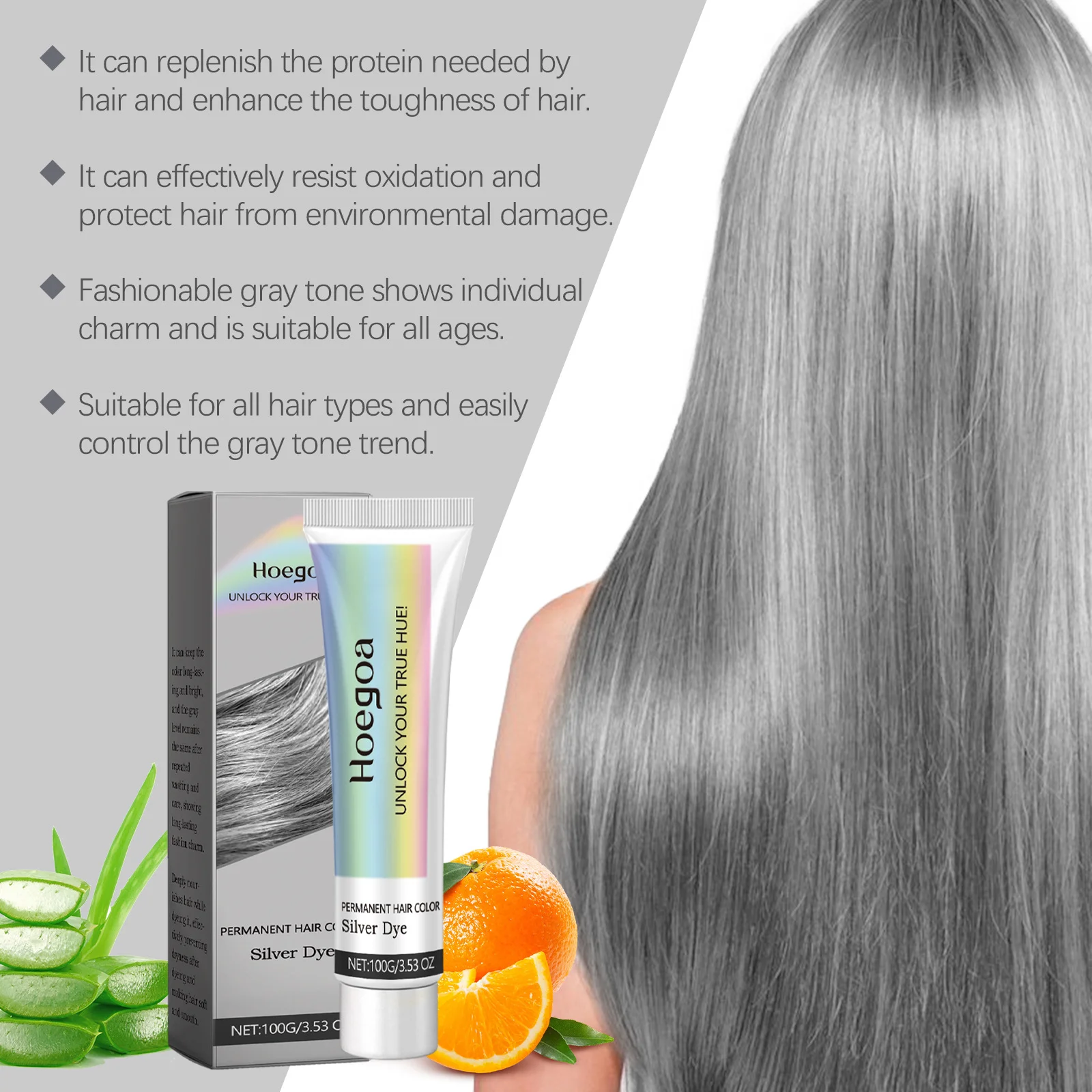 Gray Color Hair Dye Cream Unisex Smoky Silver Punk Style Light Color Metallic Permanent Nourish Natural Trendy Beauty Hair Care