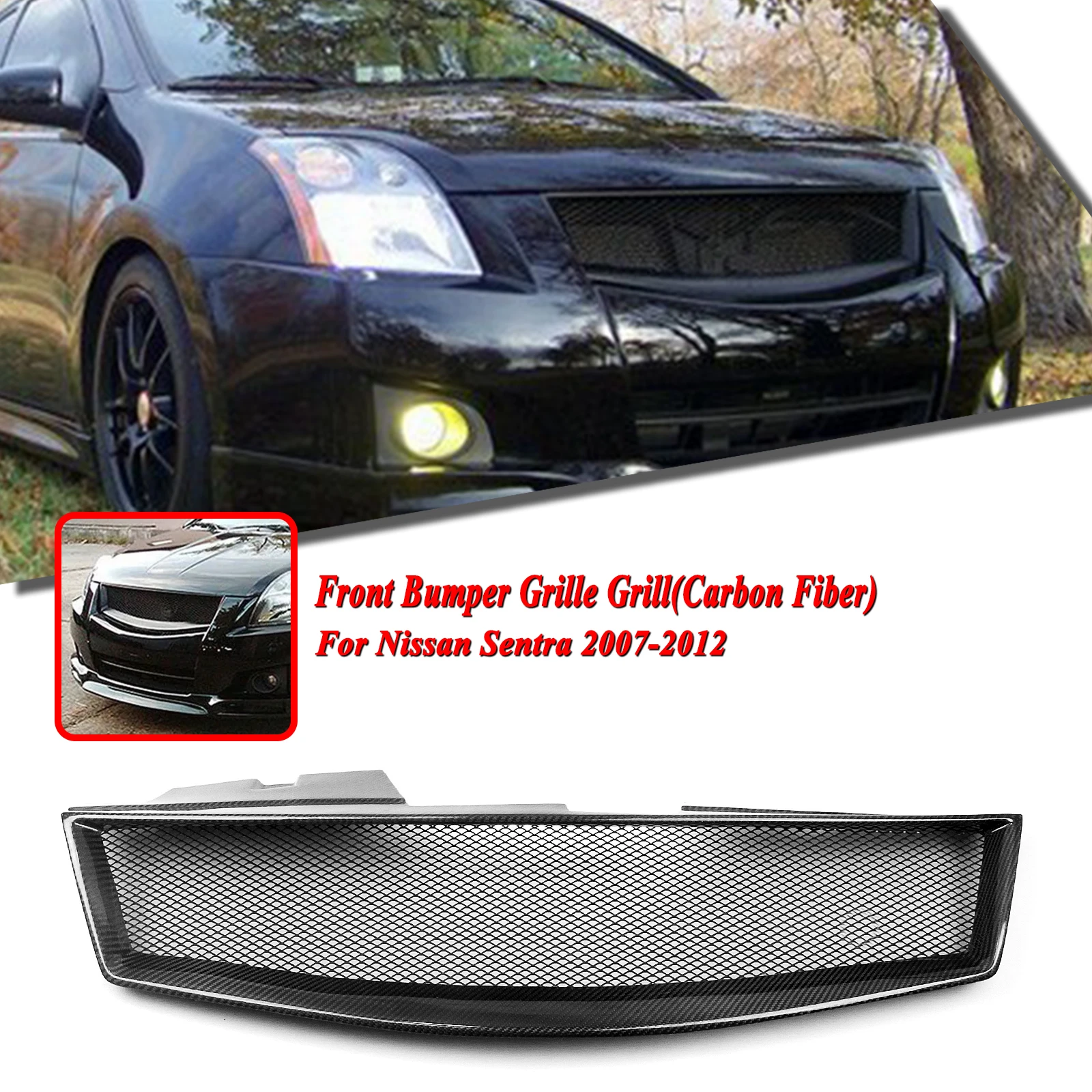 

Front Grille Racing Grill For Nissan Sentra 2007-2012 Carbon Fiber/Fiberglass Honeycomb Style Car Upper Bumper Hood Mesh Grid