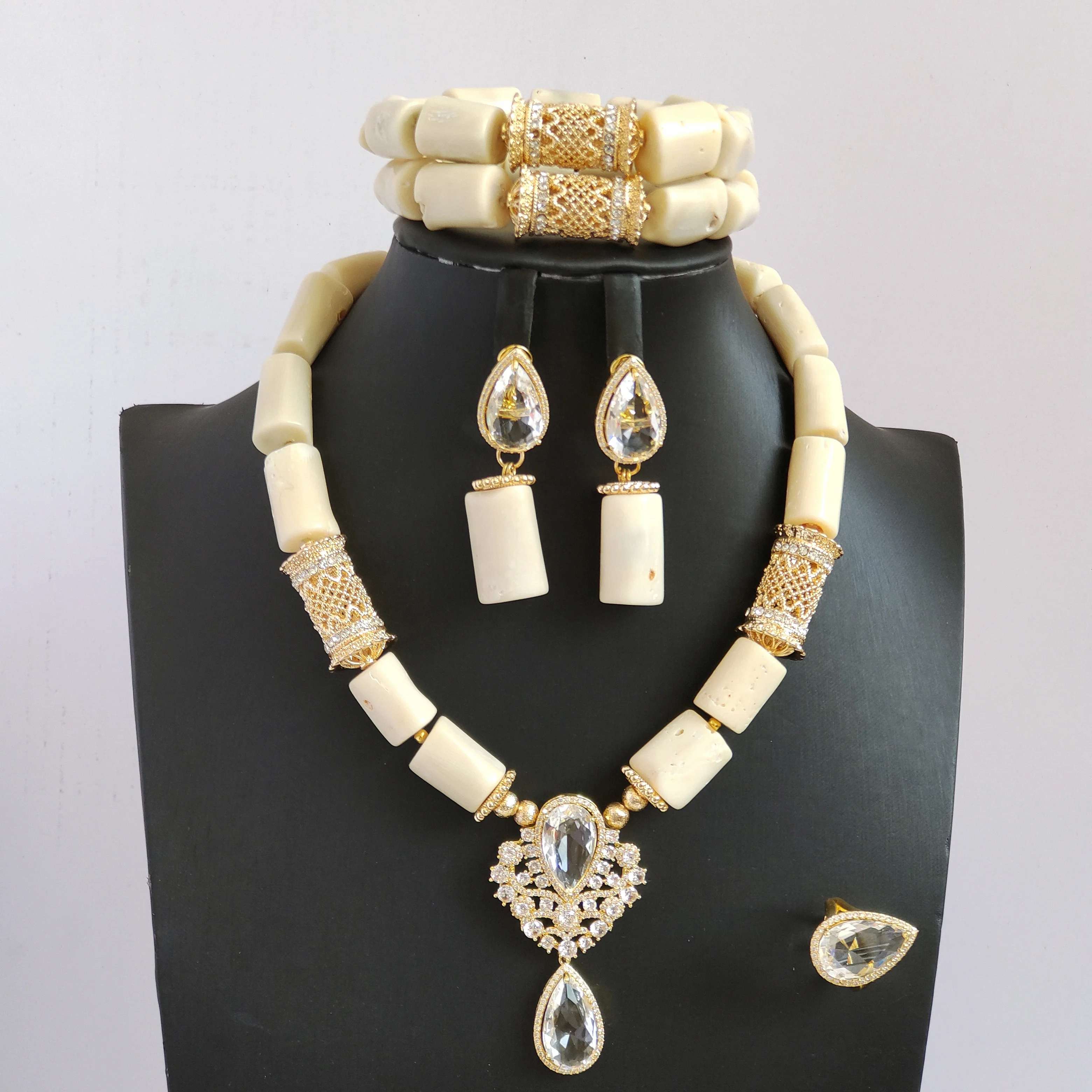 Laanc natural nigerian coral beads african traditional jewelries accessories set