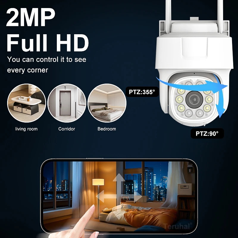 Câmera externa wi-fi de 2mp, segurança doméstica, rastreamento automático, áudio bidirecional, vigilância por vídeo, visão noturna, cctv, câmera de segurança ip