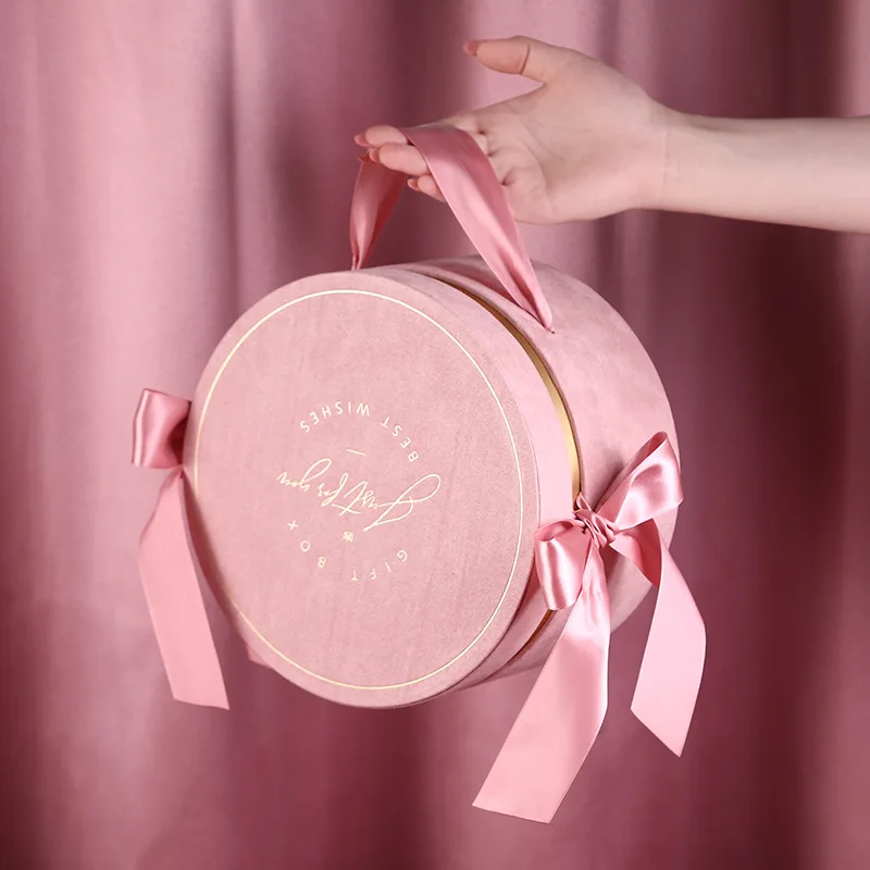 Cylinder Gift Packaging Box Suede Handbag Double Bows Wedding Favor Gift Boxes for Wedding Decoration Baby Shower Party Supplies