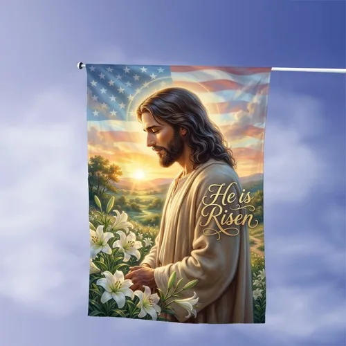 Christian Easter Flag He Is Risen Jesus Faith Religious Yard Sign Spring Decor PPZ