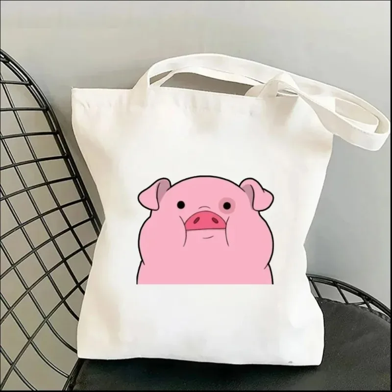 Harajuku Cute Pig Women Canvas Shoulder Bags Kawaii Bear Shopping Bag Graphic Eco Lady Shoulder Handbag Large Capacity