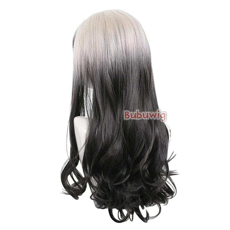 CyBubuwig الشعر الاصطناعية 89 ألوان 60 سنتيمتر طويل مجعد مختلط اللون لوليتا شعر مستعار العاج التدرج الأسود الباروكات مع الانفجارات المسطحة مقاومة للحرارة