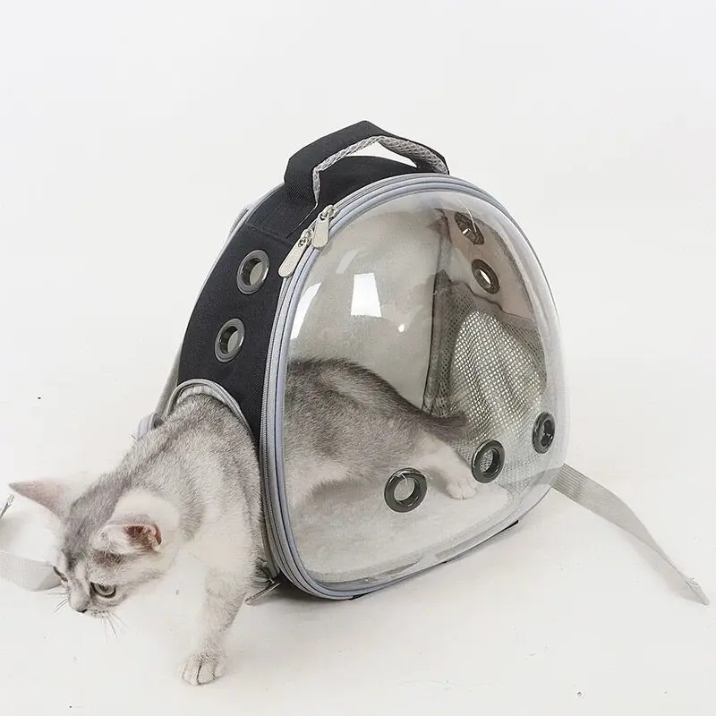 Small fully transparent cat bag, small pet portable breathable going out backpack, black standard version