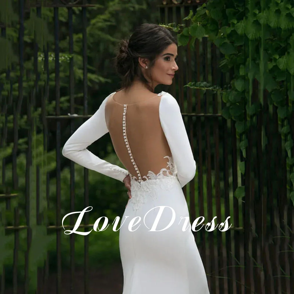 Lovedress-Robe de Mariée Simple en Dentelle pour Femme, Col en V, Manches sulf, Patients, Élégante, Sur Mesure, 2024