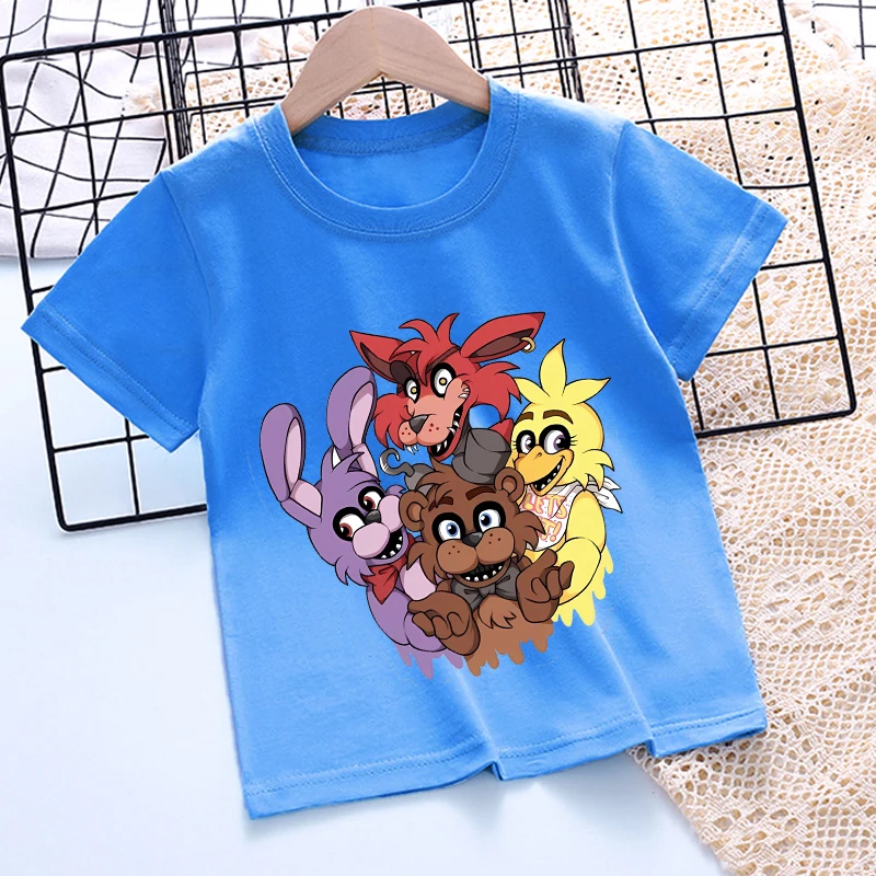Camiseta Five Night At Freddys con estampado de dibujos animados para niños, ropa de verano para niños y niñas, camisetas de manga corta para niños pequeños, ropa para niños