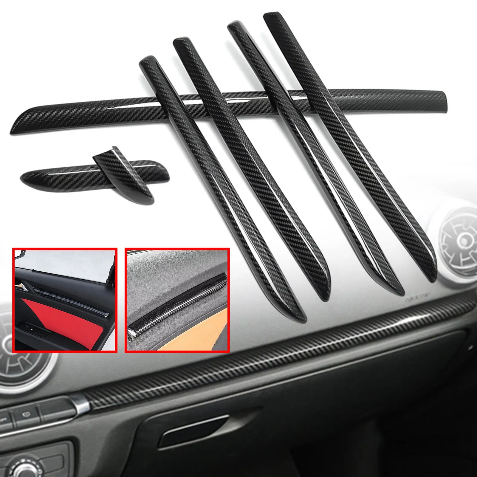 7 pcs/set Interior Dashboard Door Panel Trim RHD For Audi A3 S3 RS3 8P 2014-2020 Only Fit For 4-Door Sedan
