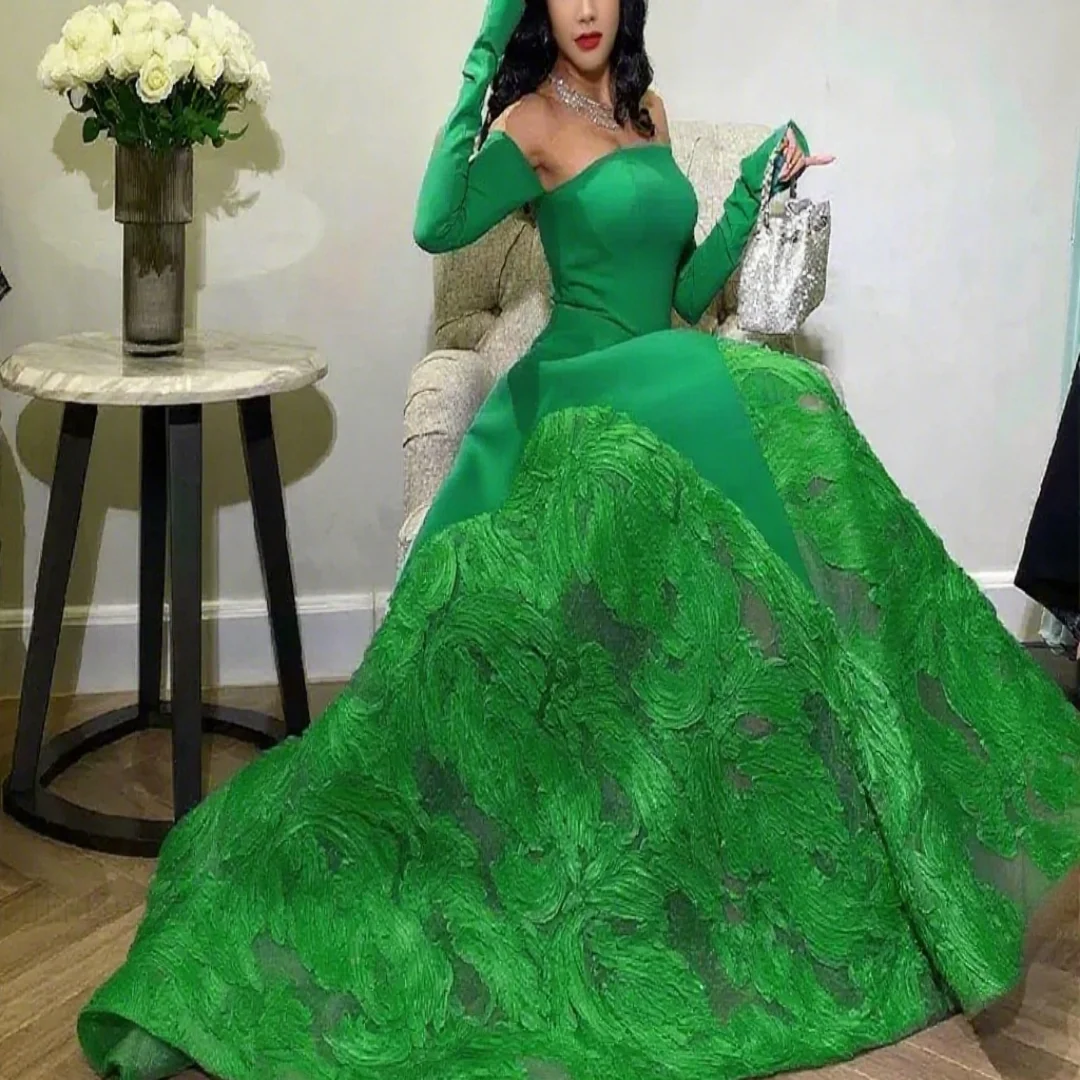 

Customized exquisite A-line off-the-shoulder lace floor-length dress Formal Evening Dresses Birthday Party Prom Gowns