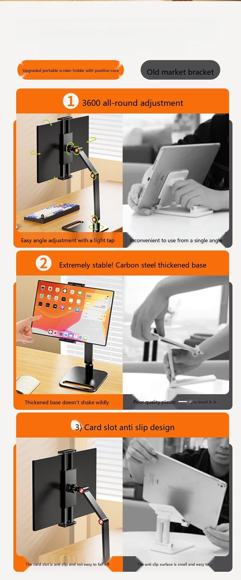360 ° Drehbarer Monitorständer, faltbar, 4 Ausführungen, stabile Tischhalterung für Laptop, Tablet, Telefon, aus Legierung – Detail 2