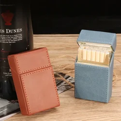 PU leather flip style 20 pack thick cigarette box, creative and personalized moisture-proof metal men's cigarette box