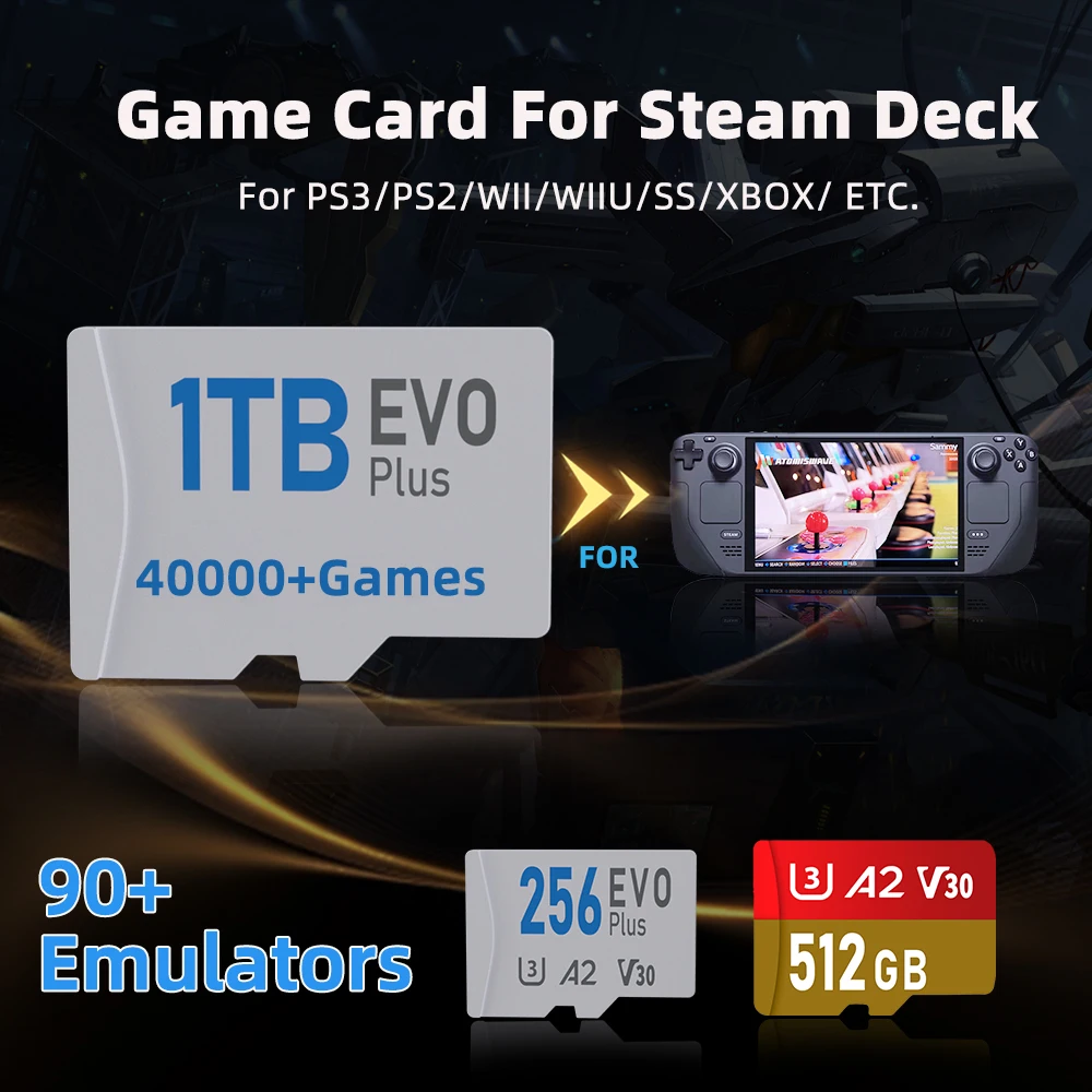 Game Card for Steam Deck Handheld Latest Batocera 40 System Plug & Play 40000+ Retro Games for PS3/PS2/PS1/PSP/MAME/DC,SS