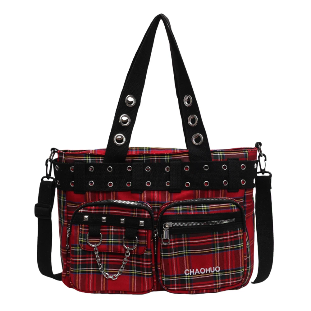 Designer Plaid Handbag for Women Punk Shoulder Crossbody Bag Fashion Satchel Purse Queen Red Y2K Street for Travel Shopping 2025