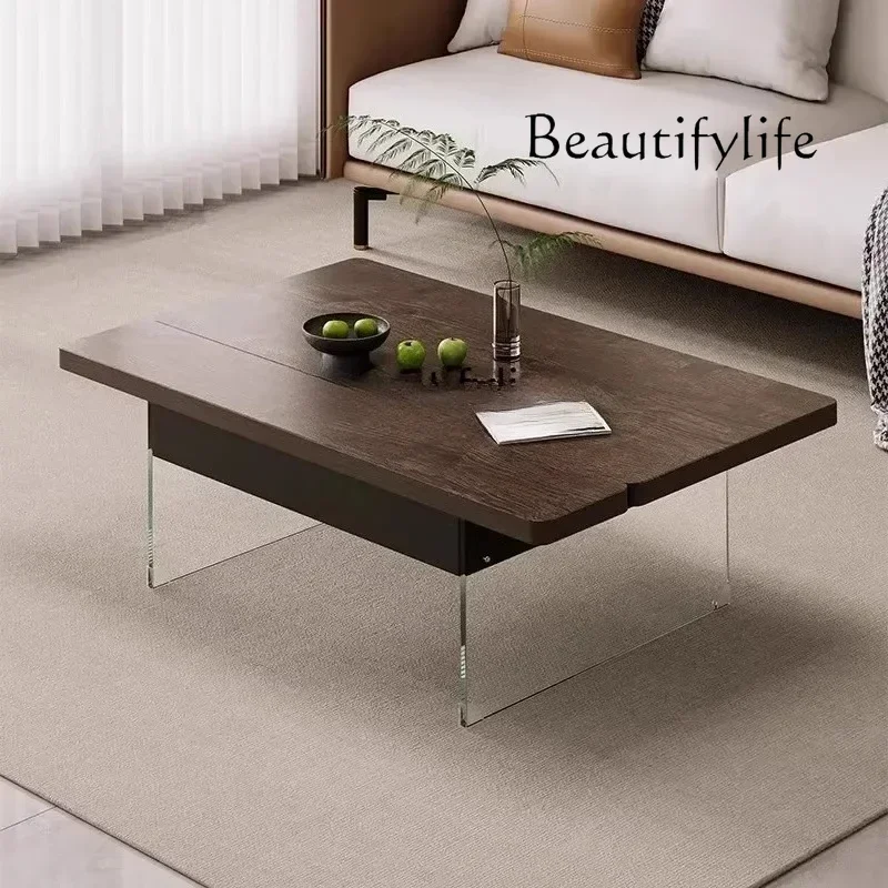 

zL xxxMultifunctional lifting coffee table folding cream wind small table square, small apartment household