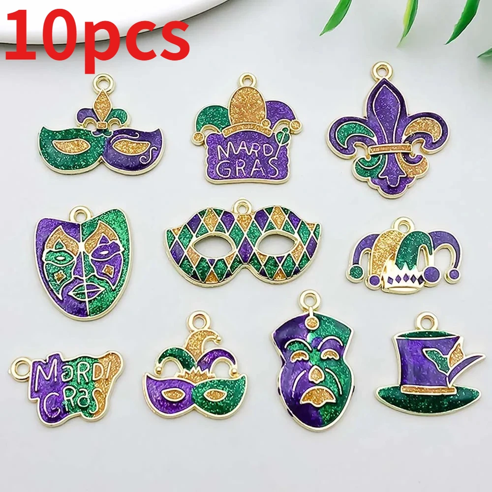 

10pcs Metal Pendant Hat Mask Mardi Gras Shiny Alloy Charms DIY Necklace Bracelet Earrings Keychain Accessory