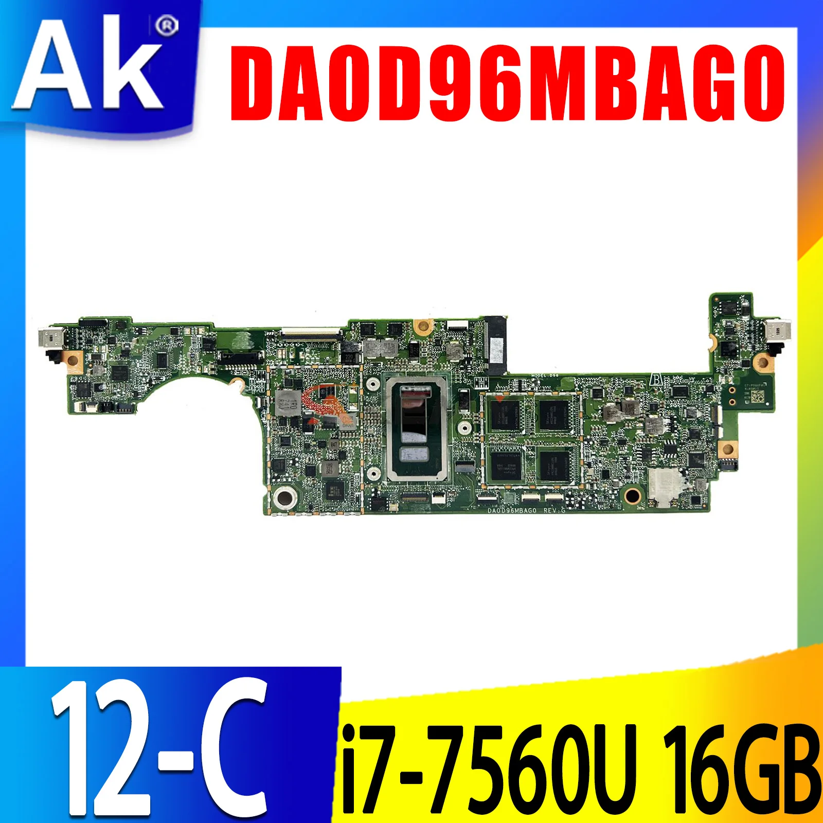 

DA0D96MBAG0 For HP Spectre X2 12-C 12T-C Laptop Motherboard i7-7560U CPU 16GB RAM 920544-601 920545-601