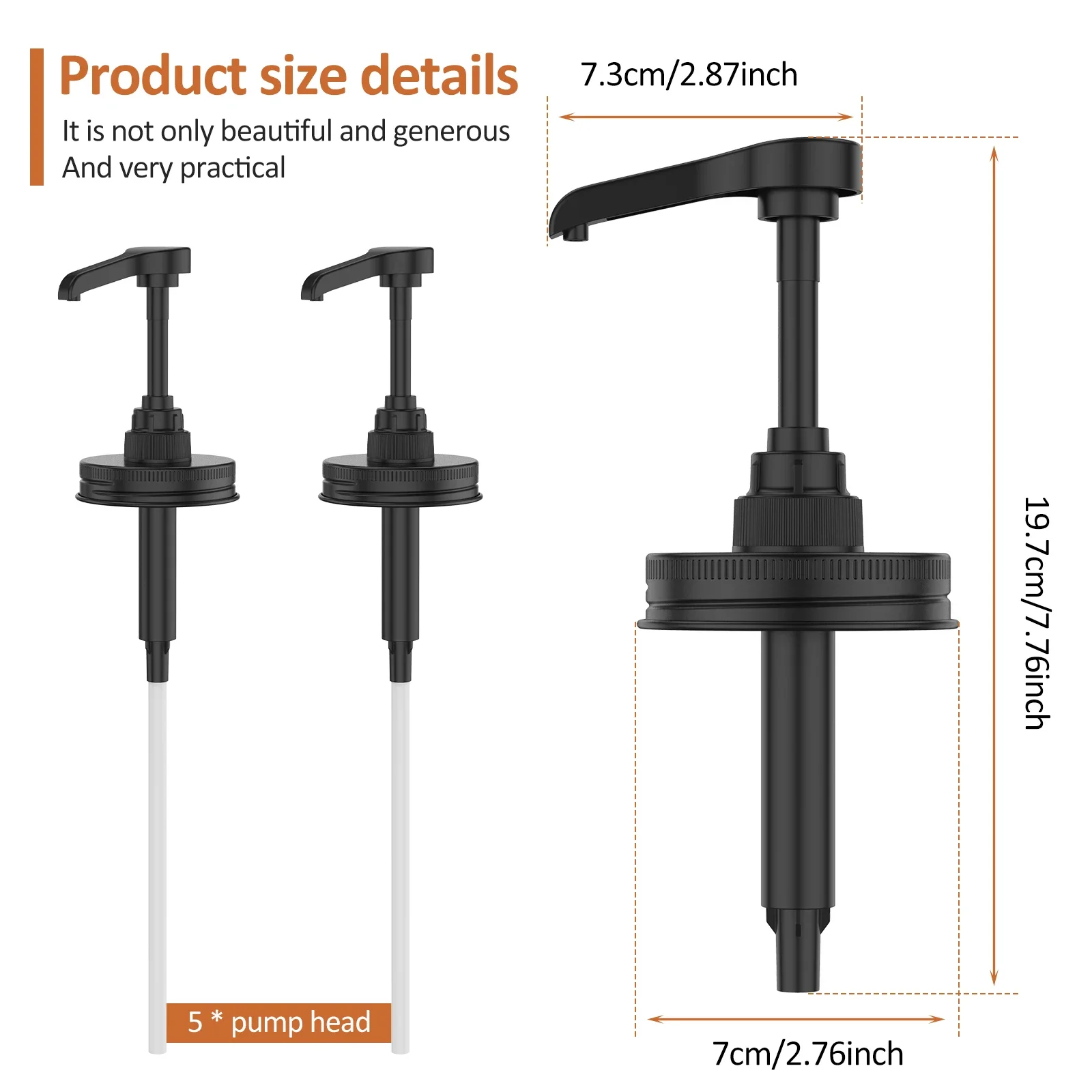 5Pcs Honey Sauce Dispenser Pump Lids Airtight Leak-Proof Stainless Steel Coffee Syrup Dispenser Pump for 16 OZ Regular Mouth