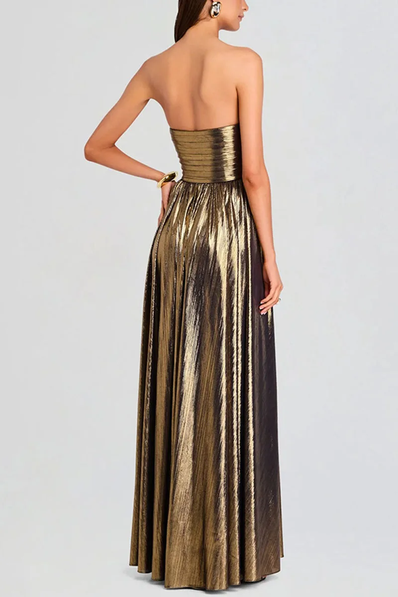 AW Fashion Backless Slim Solid Party Dress Sexy Strapless Hight Waist Evening Dress Women Elegant Sleeveless Draped Long Dress