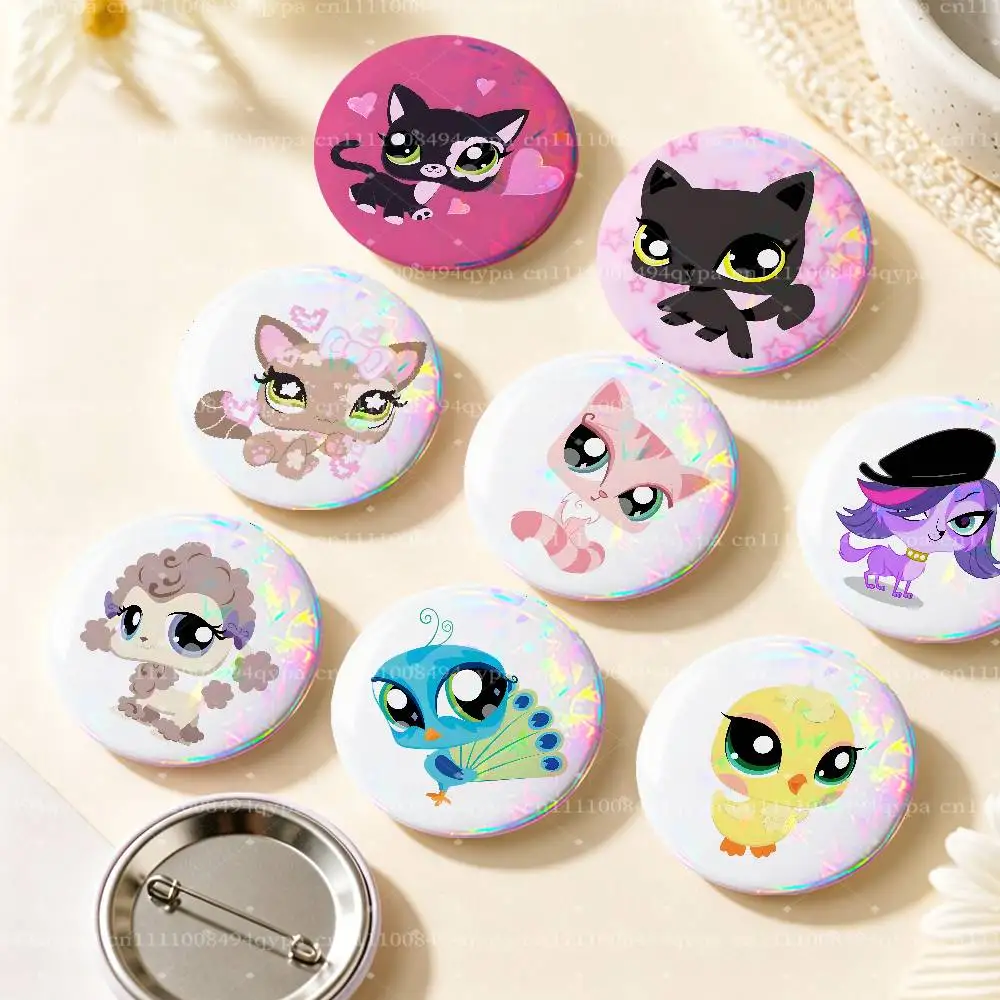 L-Littlest Pet Shop Button Supplies Round Badge Pins Clothes Decor Metal Pin Back Cover Metal Cover Laser Film