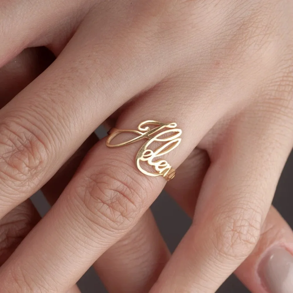Custom Name Closed Ring Personalized Script Name Rings For Women Jewelry Stainless Steel Ring 6 7 8 9 10 Size Optional