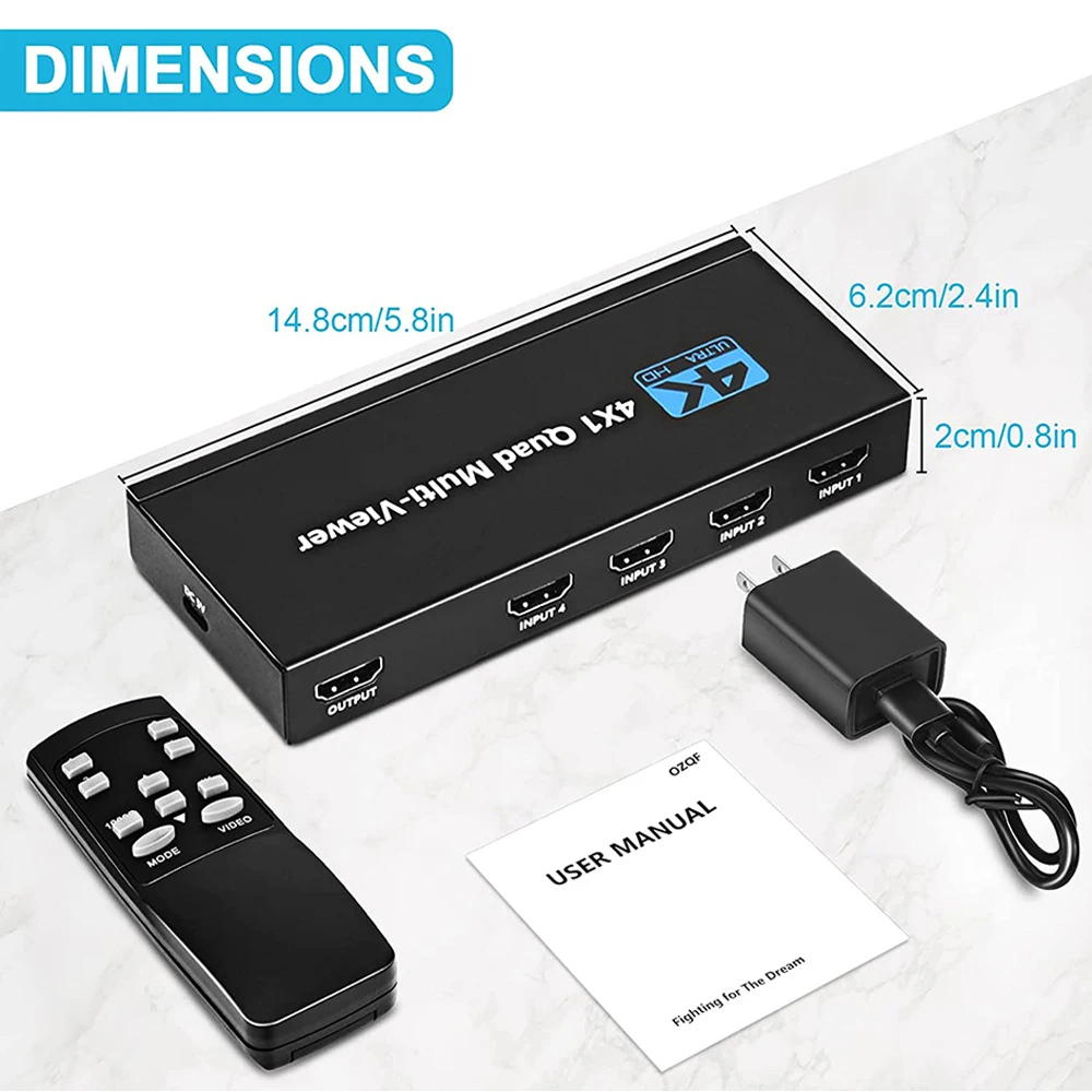 HDMI-Compatible Multiviewer Switch Quad Seamless Switcher 4 In 1 Out Support 4K 30Hz View Modes For PS4 Camera PC To TV Monitor