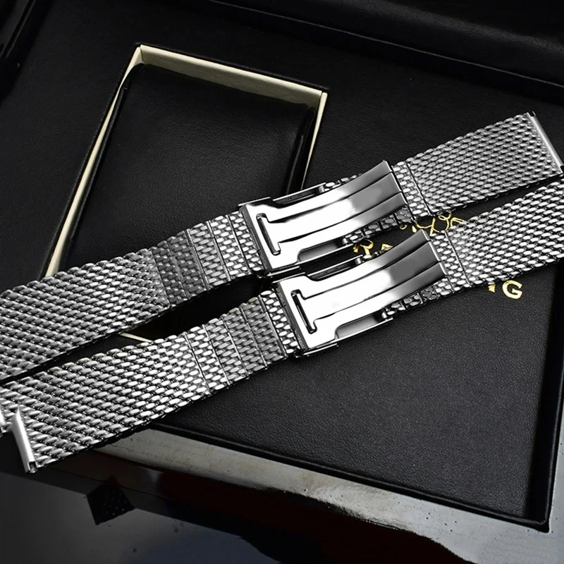 316L Solid stainless steel watchband for Breitling Wristband folding buckle 22mm 24mm Men\'s Watch strap silver mesh Bracelet