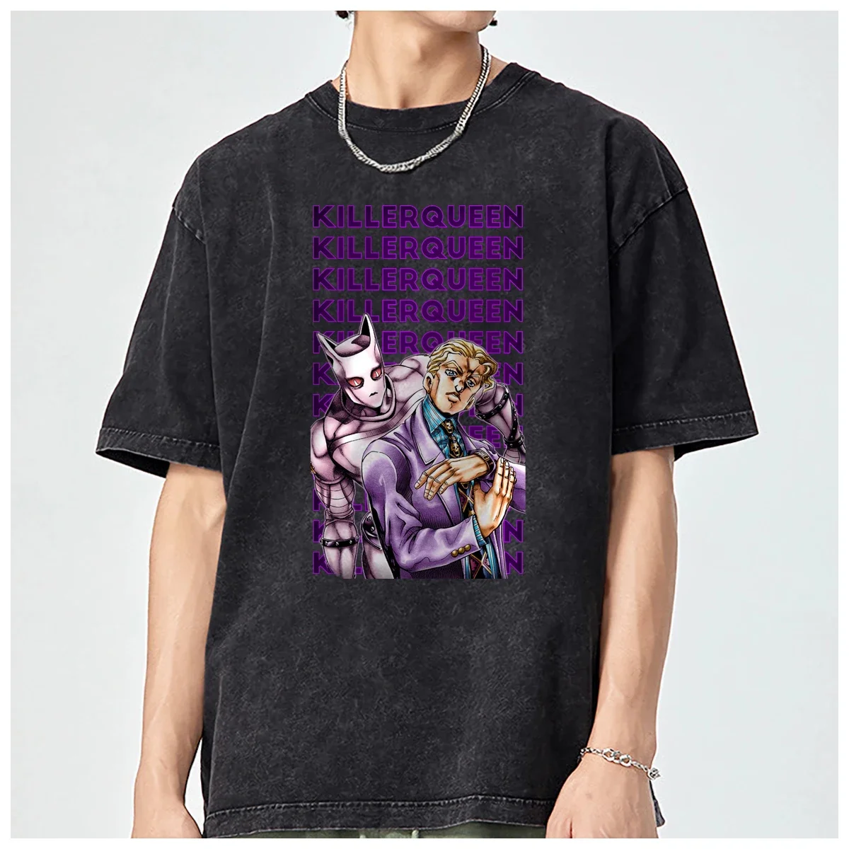 Printed J-JOJO Bizarre Adventure Graphic KILLER Oversized t shirt men and women Fashion Casual Vintage Washed Cotton Breathable