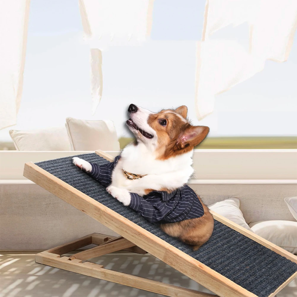 

Wooden Folding Dog Ramp 3/4 Levels Height Adjustable Foldable Pet Ladder Non-Slip Versatile for Indoor High Bed Couch
