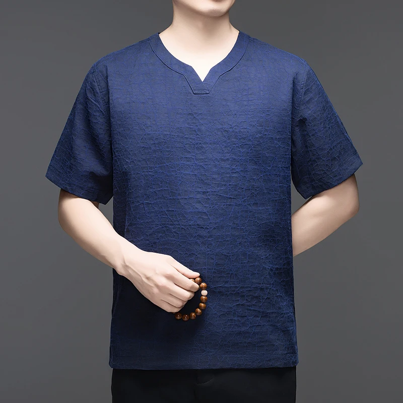 Lightweight High-End T Shirt For Men Short Sleeve Chinese Style Summer Quality Natural Silk 100% Loose Satin Camisetas De Hombre