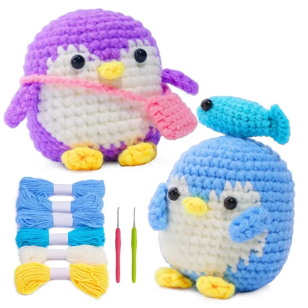 Pinguim iniciante kits de crochê passo a passo fácil de seguir kit de tricô diy com tutoriais de vídeo colorido