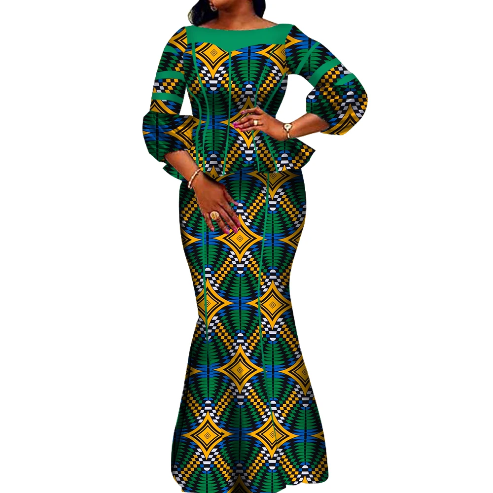 African Women Skirt Set Dashiki Hight Quarlity Cotton Crop Top and Skirt African Clothing Good Sewing Women Suits WY3710