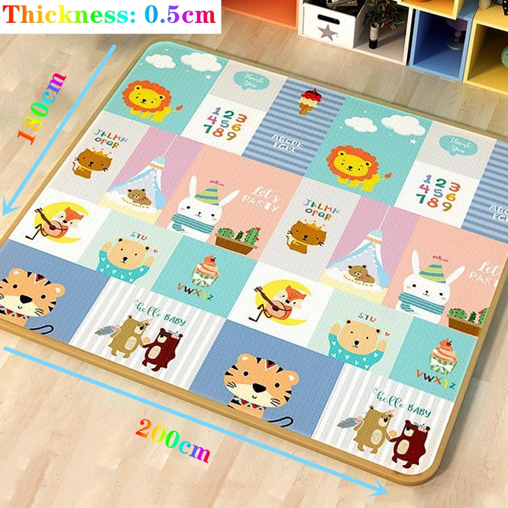 0.5CM Thick Crawling Play Mats 200x180cm Baby Activity Gym Folding Carpet Baby Game Mat for Children's Safety Mat Rug Non-toxic