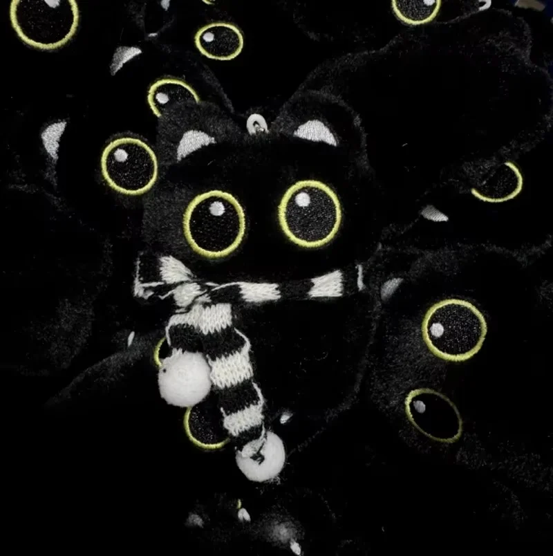 New Kawaii Big Eyes Cat Plush Doll With Scarf Black Cat Keychain Bag Pendant Cartoon Kitten Ornament Festival Gift For Friends image 5