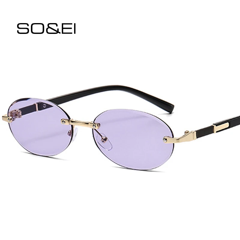 

SO&EI Retro Oval Women Sunglasses Fashion Brand Designer Rimless Clear Ocean Gradient Lens Shades UV400 Men Sun Glasses