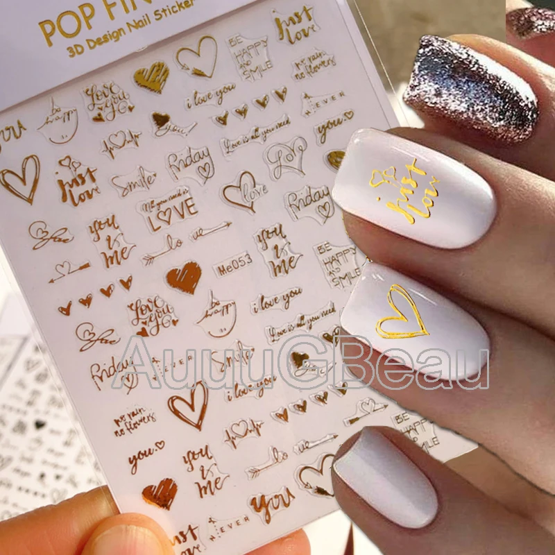 Adesivi per Nail Art 3d Laser Gold Love Hearts freccia san valentino lettere cursori adesivi decalcomanie decorate per Manicure per unghie