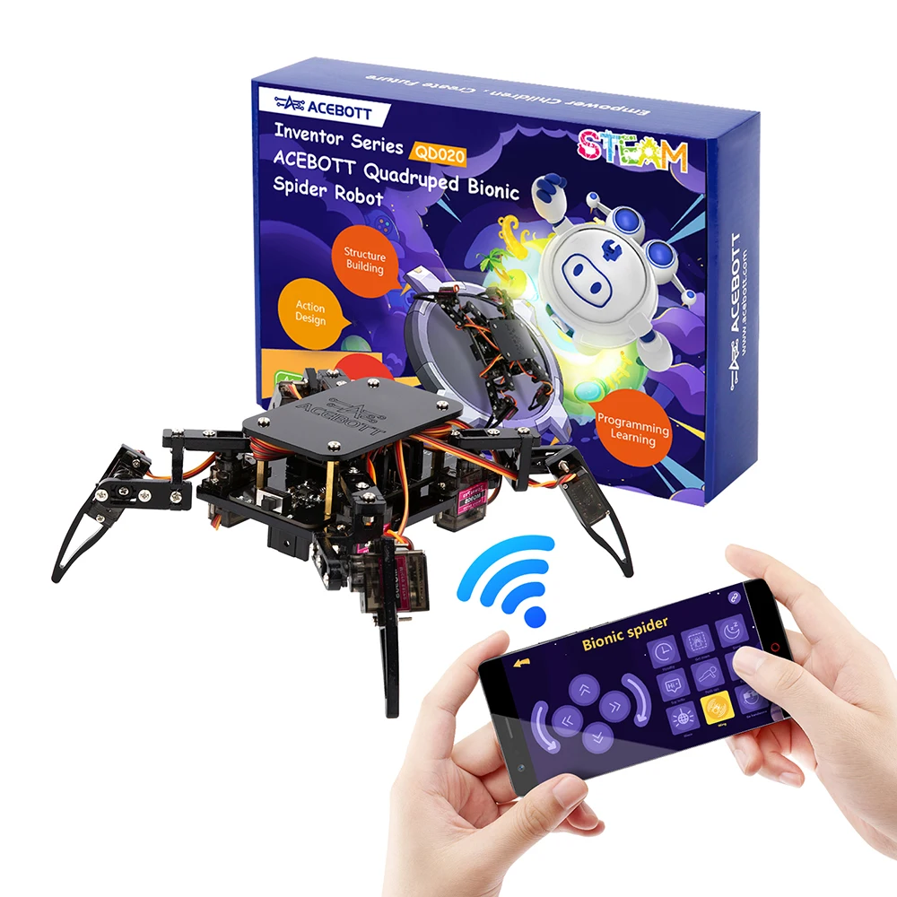 

ACEBOTT ESP8266 Bionic Quadruped Spider Robot Kit App Remote Control Walking Crawling STEM Robotics Project for Arduino ESP32