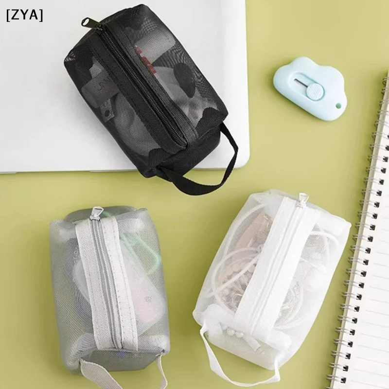 Handheld Square Nylon Mesh Cosmetic Bag Mini Wash Bag Stationery Case Coin Purse Pouch Key Lipstick Earphone Organizer[ZYA][ZYA]