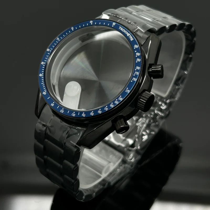 Black Multifunctional 39.7mm Speedmaster Case Suitable for Omg VK63 Quartz Movement Parts Fits 20mm Steel Band Case with Bezel