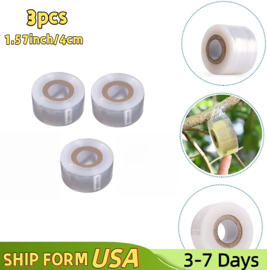 3pcs Grafting Tape PE Stretchable Self-Adhesive Membrane Clear Floristry Film for Garden Fruit Trees Budding Tree Seedling Graft