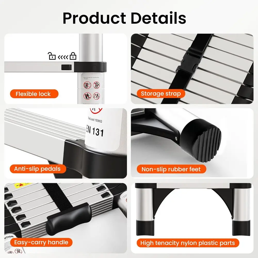 12.5 T Extension Ladder, Collapsible for RV, Portable Telescoping Ladders, Compact and Home Use, 330lbs Capacity