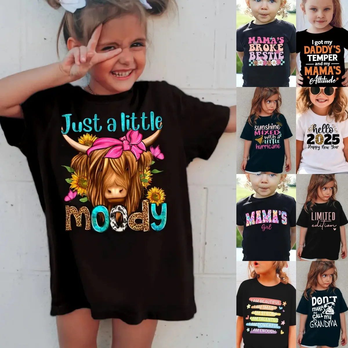 

New Best-selling Children's Cartoon Letter Printed Short-sleeved and Half-sleeved Girls' T-shirts and Boys' Round-neck T-shirts