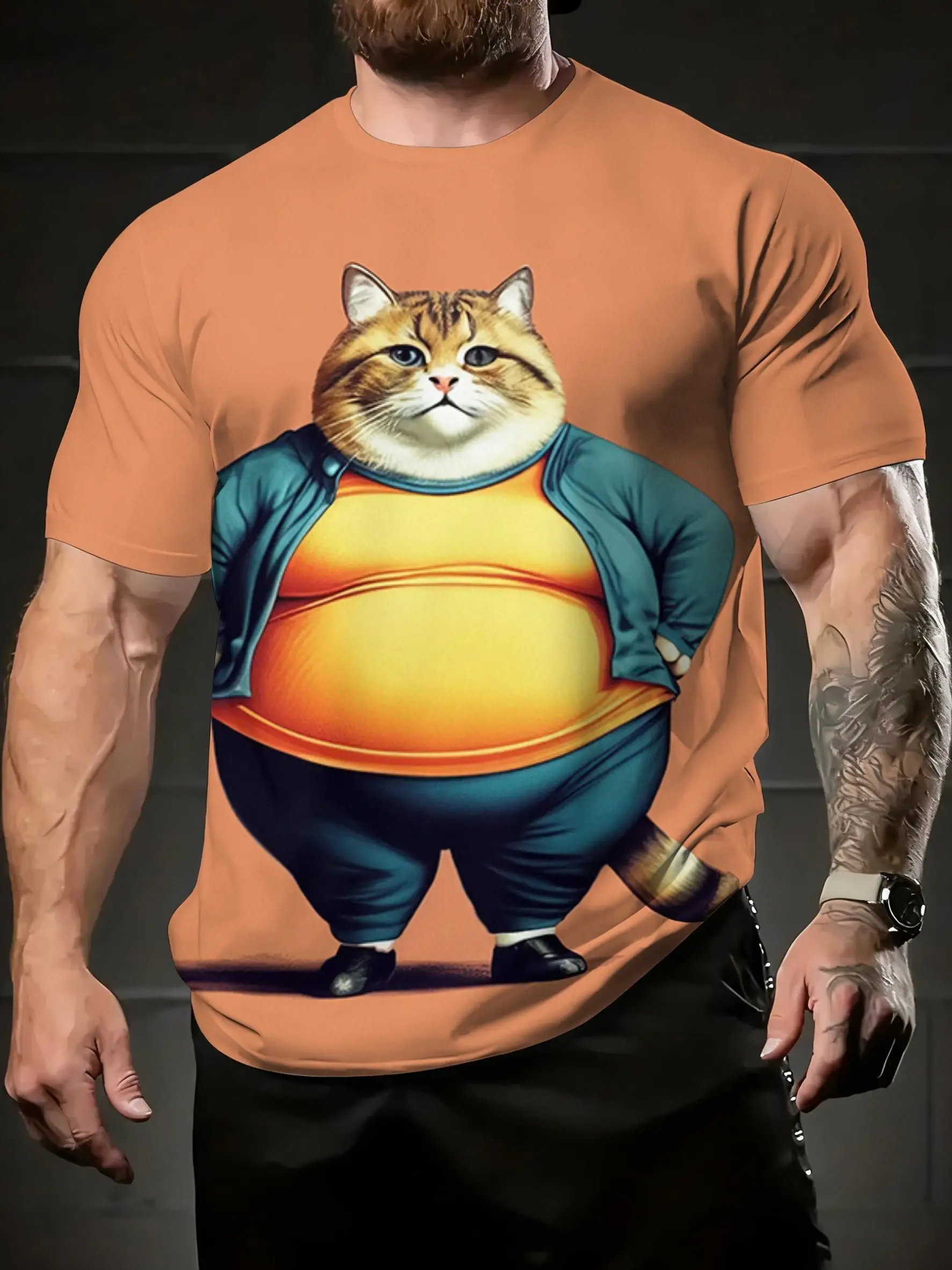 Herren T-Shirt Cartoon Niedliche Katzengruppe 3D-Druck Kurzarm Rundhals Sommer Lustige Streetwear Lässige Mode Oberteile Herrenbekleidung – Detail 1