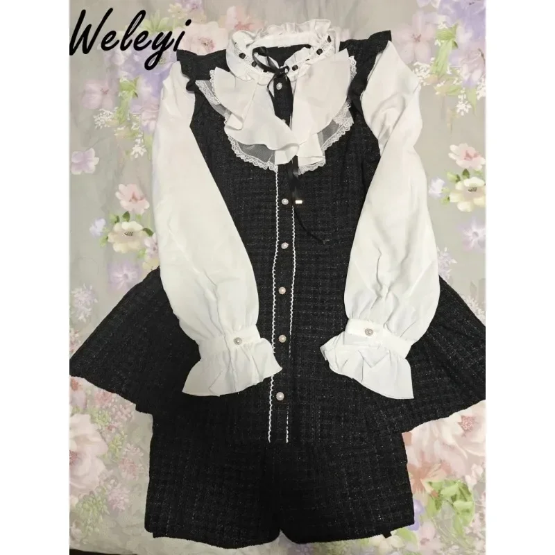 

Japanese Jirai Kei Lolita Dress Suit 2024Autumn and Winter New Cute Mine Series Mass Produced Lace Up Classic Style Dresses Set