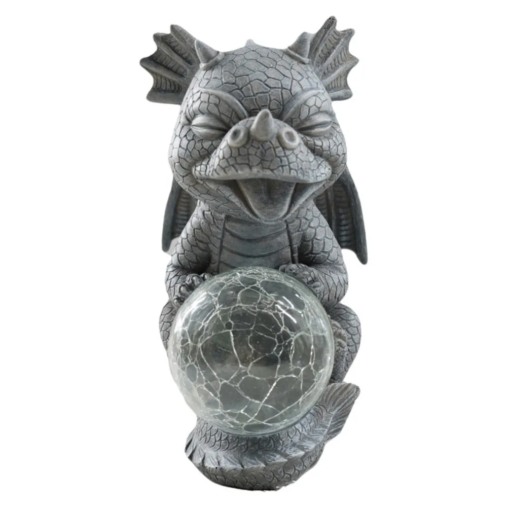 Resin Solar Dragon Holding Lamp Creative Cute Animal Statue Lamp Vivid Waterproof Dinosaur Sculptures Light Gift