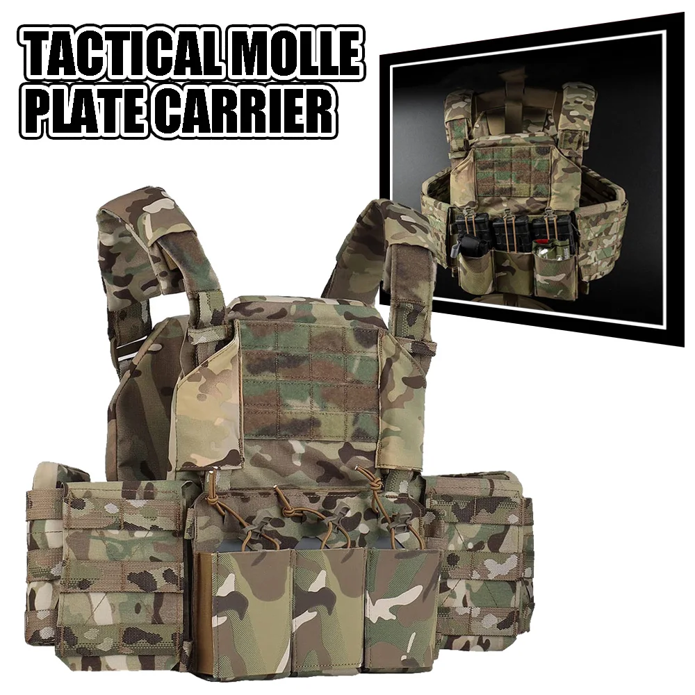 

Tactical Airsoft Plate Carrier Lightweight MOLLE Hunting Vest with Triple 556 Magazine Pouches Airsoft CS Wargame Gear